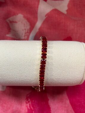 Red Cubic Zirconia Tennis Bracelet 14k Gold Plated NEW